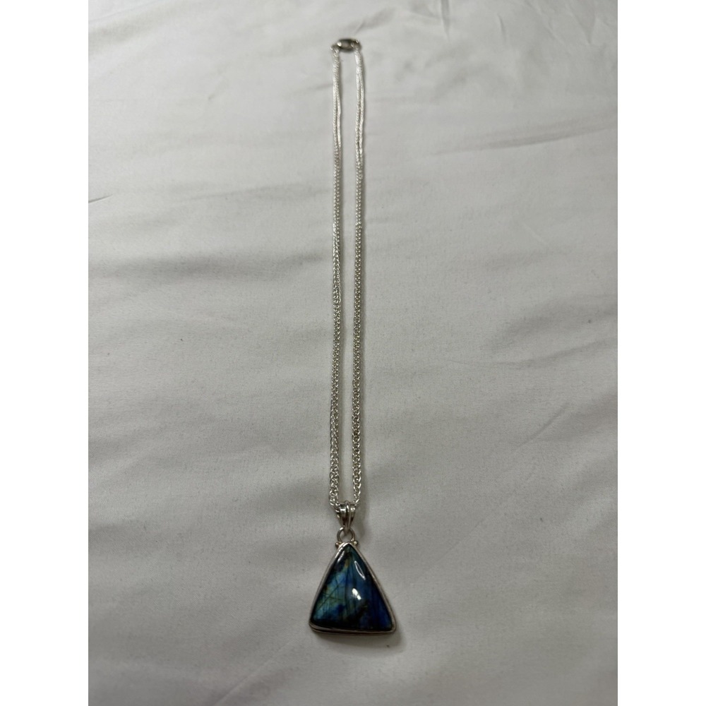 Labradorite Sterling Silver Triangle Pendant Necklace Chain 24" 925 26g